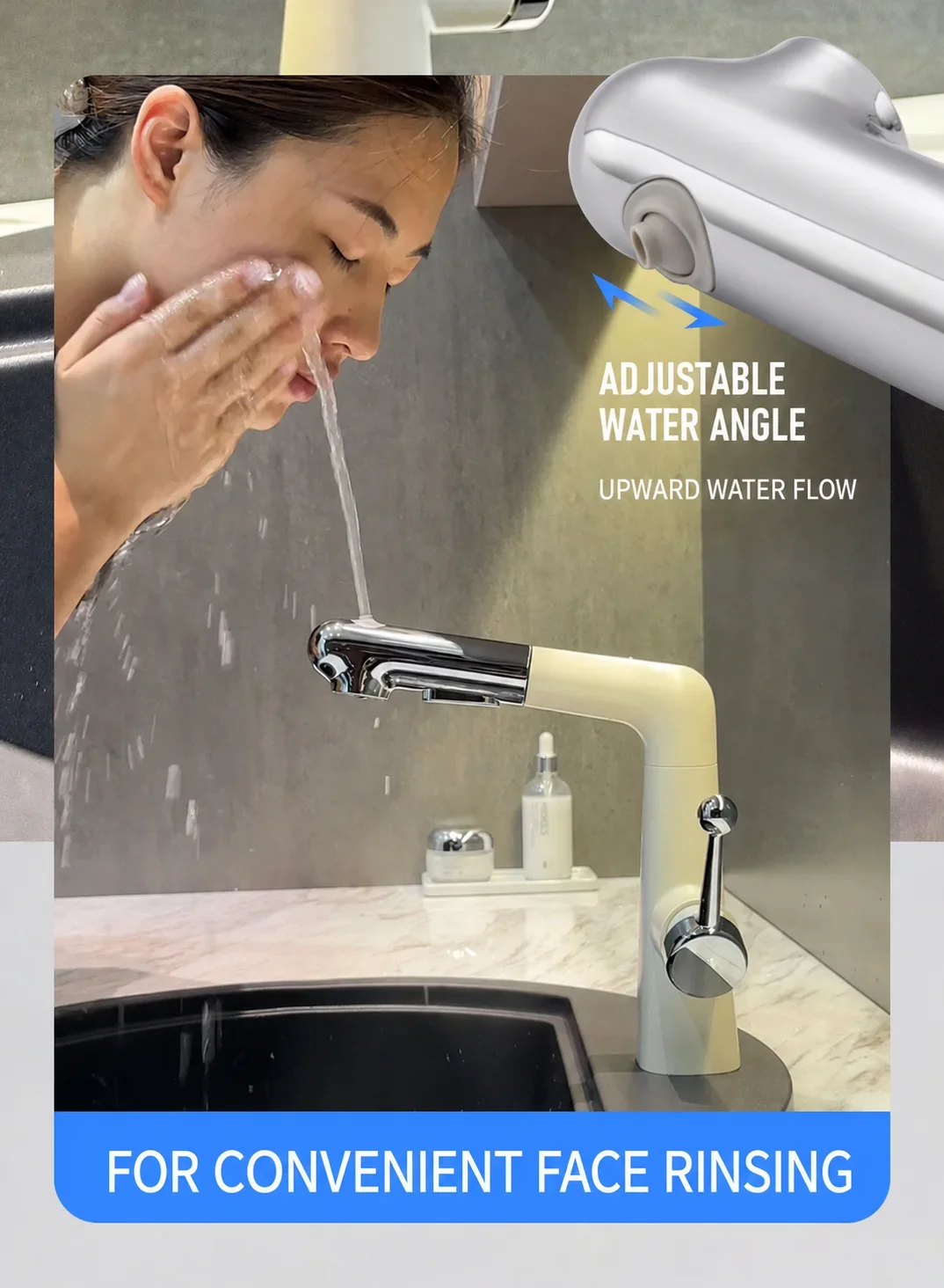 Pull Out Sprayer Fountain Bathroom Sink Faucet Hot Cold Basin Mixer Tap Height Adjustable Single Handle Vanity Faucet