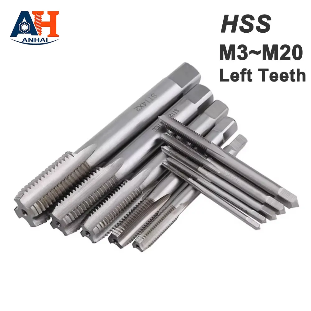 Left Hand Metric Thread Tap HSS Screw Tap Drill Bit M3 M4 M5 M6 M8 M10 M12 M14 M16 M18 M20 Machine Straight Shank Plug Taps