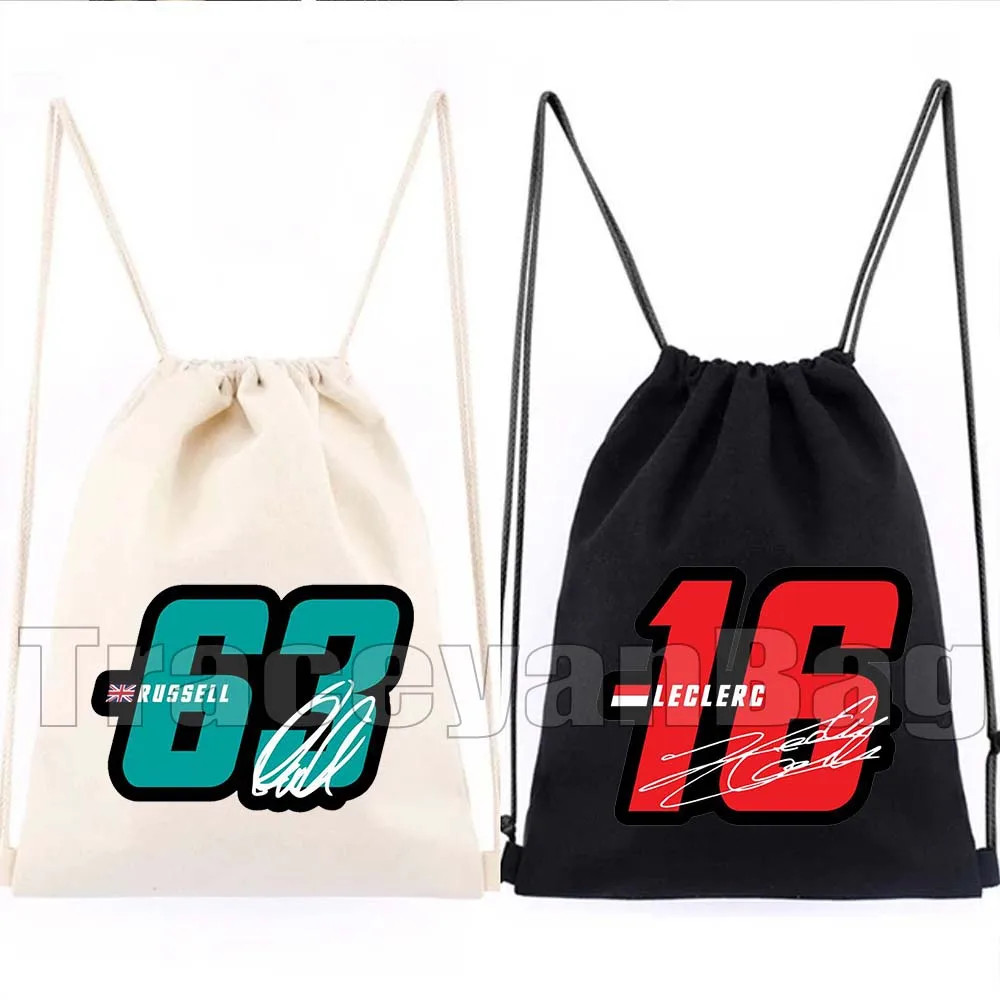 

F1 Racer Number Alex 23 Carlos 55 Lewis 44 Lando 4 George 63 Fernando 14 Charles 16 Canvas Drawstring Bag Gym Backpack Sackpack