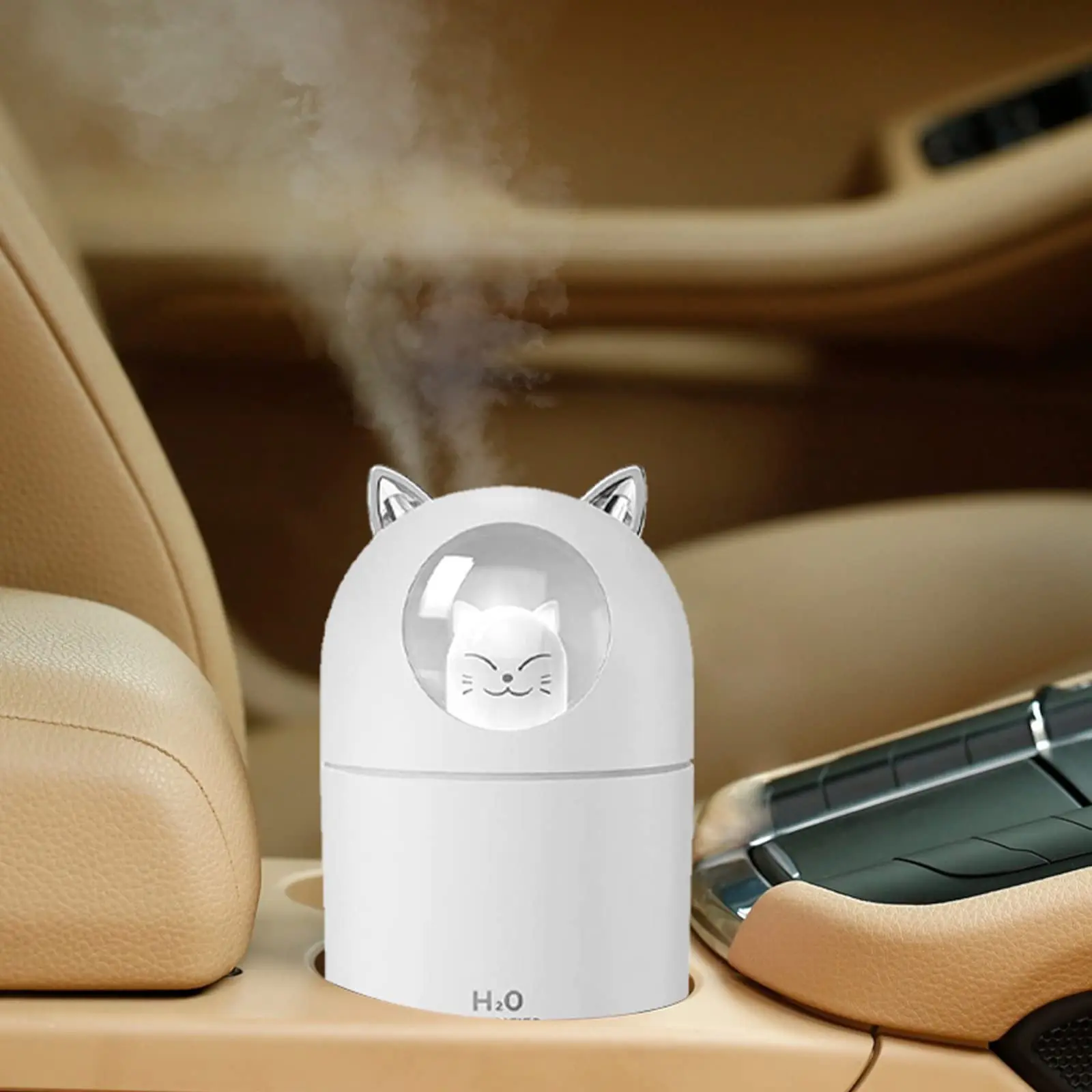 침실용 쿨 미스트 미니 가습기, 야간 조명 포함, USB 개인 가습기, 자동차 책상 사무실 가정 여행용, 300 ml