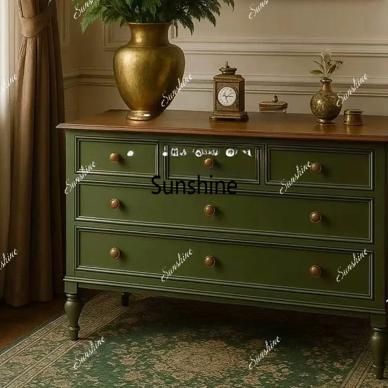 F French retro green solid wood chest cabinet, entrance cabinet, integrated locker