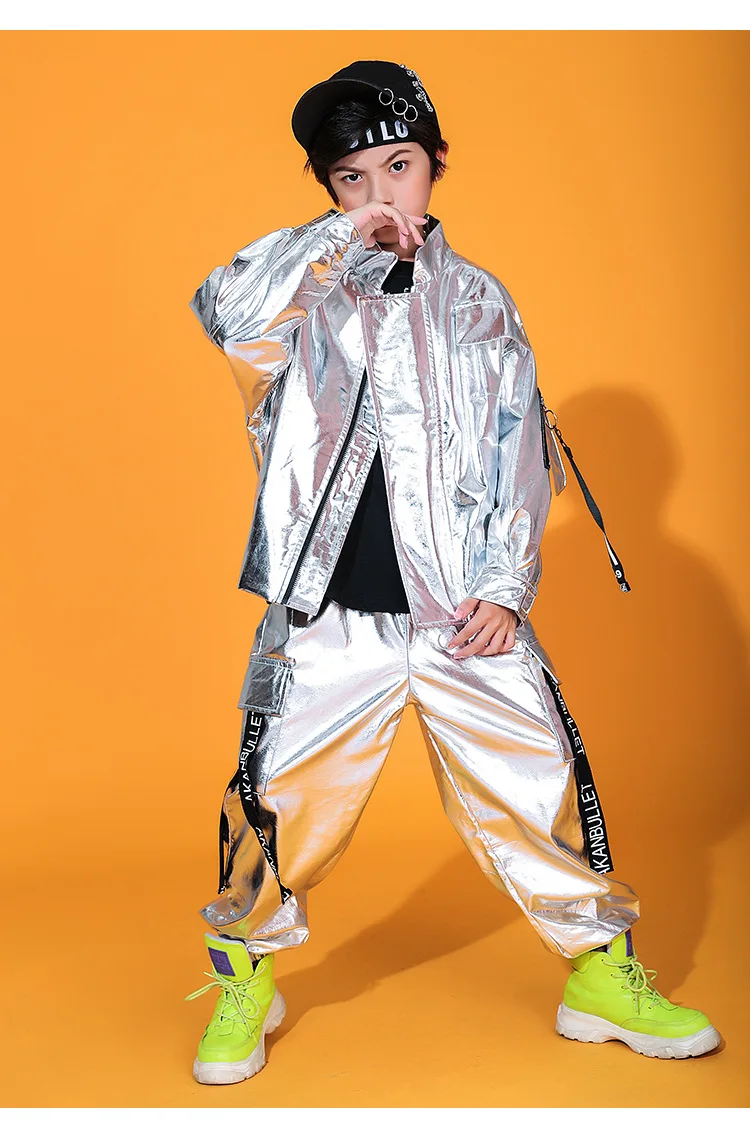 Jazz tambour vêtements de danse de rue argent brillant cuir Hiphop tenues salle de bal Hip Hop danse Rave vêtements