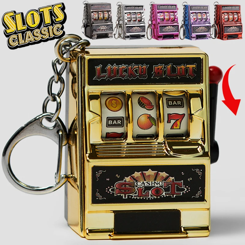 Retro Mini Fruit Machine Keychain Game Winning Best Friend Gift Toy Key Holder Coin Games Console Creative Slot Casino Model