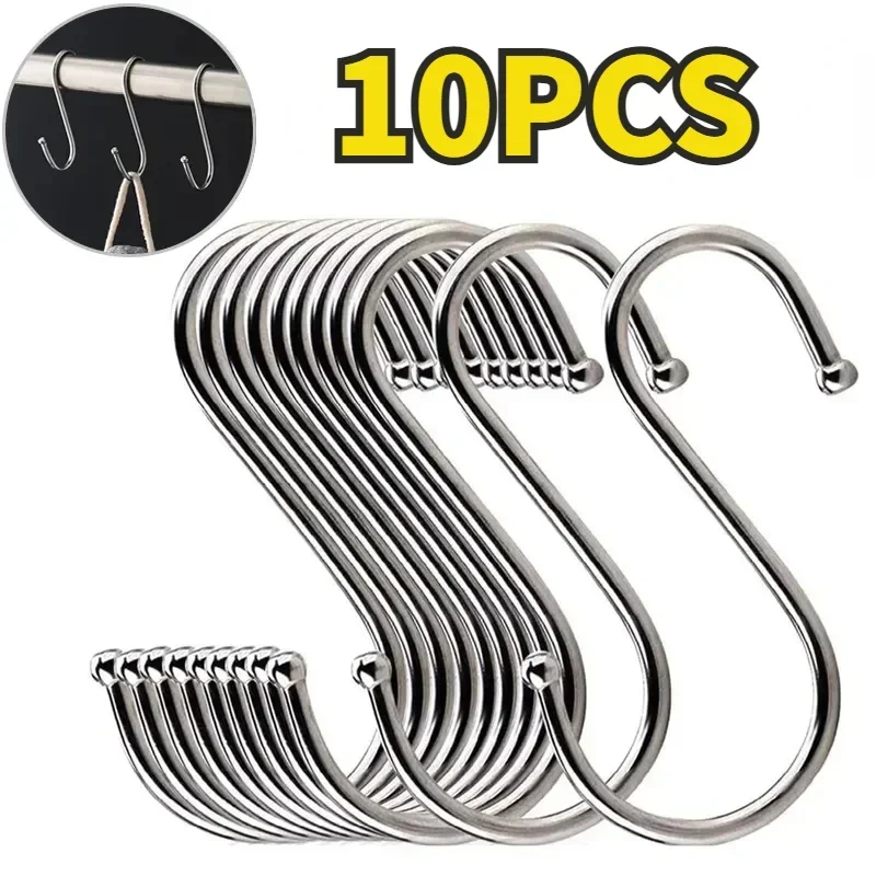 10/1PCS Shape Hook Stainless Steel Clothes Bags Towel Plant Hanging Rack Multi-function Kitchen Bedroom Railing S Hanger Hooks