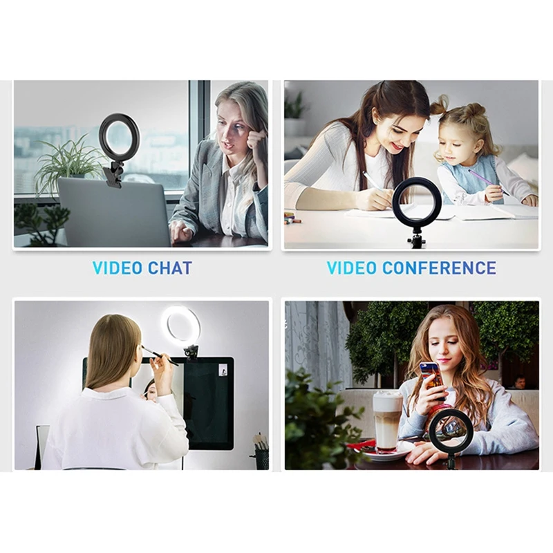 16Cm Selfie Ring Light for Laptop Computer Desktop Ring Lamp Video Conference Lighting with Tripod Phone Holder Clip On-PZZW