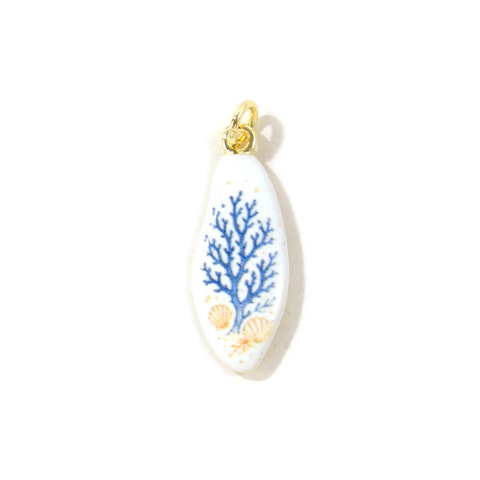 1 Stück Ozean-Schmuck Muschel-Schildkröten-Seepferdchen-Anhänger 18K vergoldet blau doppelseitig emailliert bedruckter Messinganhänger DIY 3x1cm – Detail 5