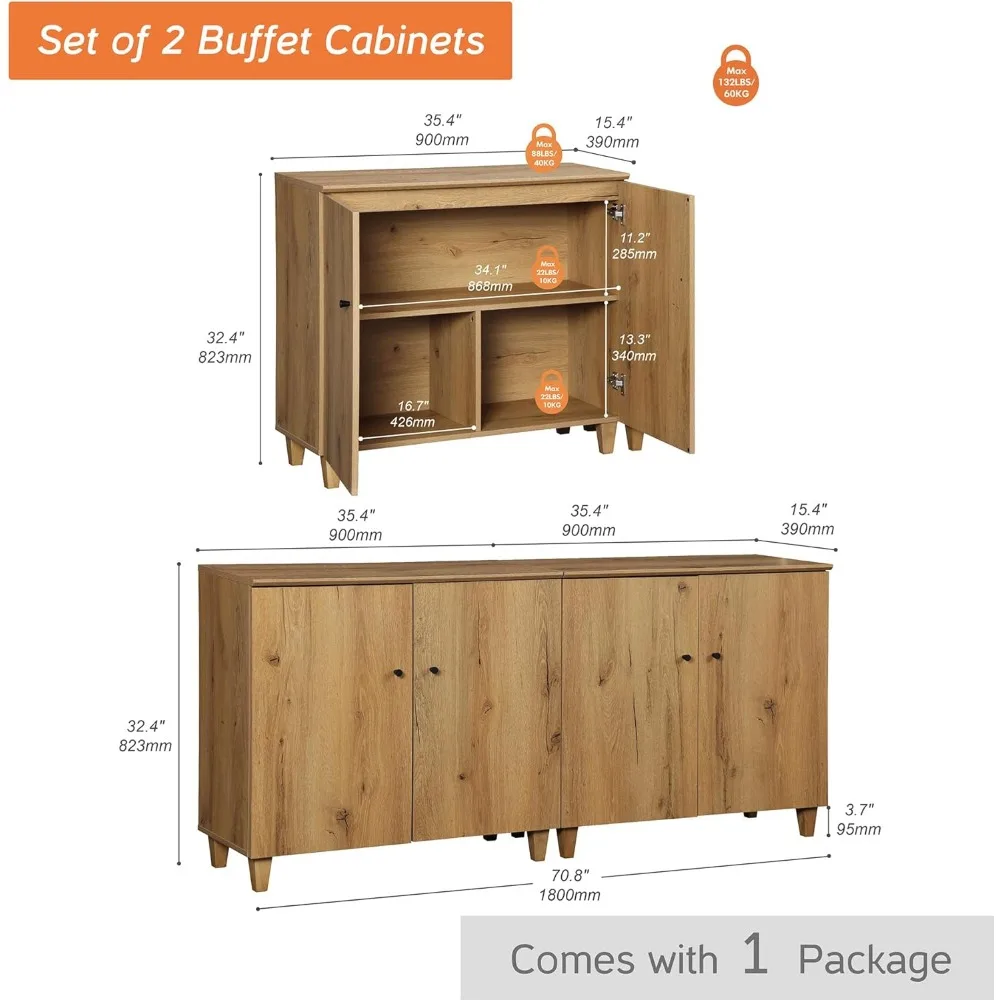 WAMPAT Sideboards Buffet Cabinets, 70.8