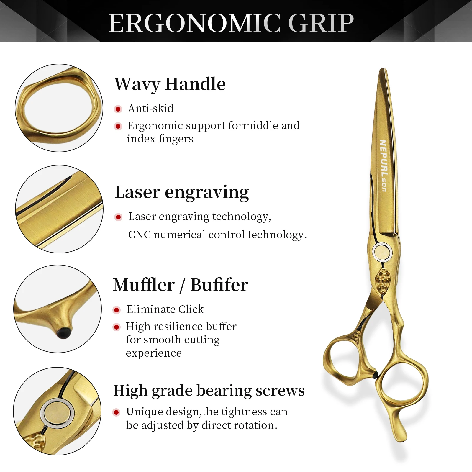 6.2 Inch Gold Fashion Beauty Barber Hair Scissor  Quality Hairdressing Scissors Straight Hot Sale Easy to Cut