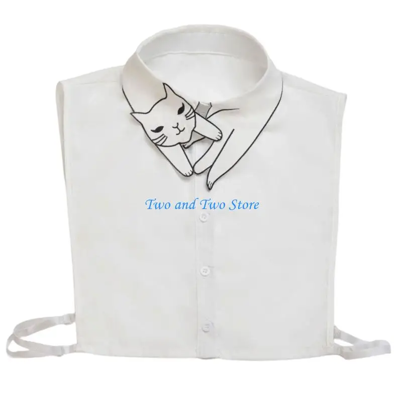 HX6F Detachable Embroidered Shirt Collar Insert for Women, White False Collar for Sweaters, Sweatshirts and Layered Tops