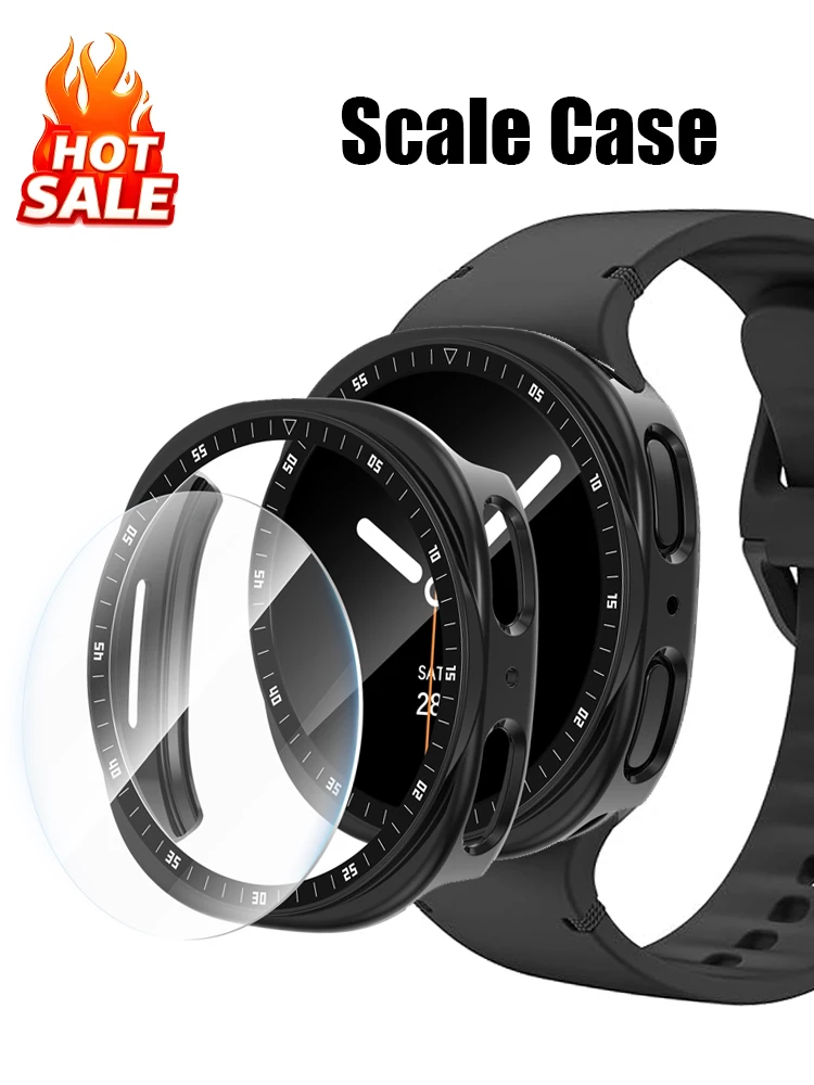 Screen Protector for Samsung Galaxy Watch 9 8 44mm 40m Hard PC Bumper Shell Scale Bezel Cover Tempered Glass Galaxy Watch 9 Case