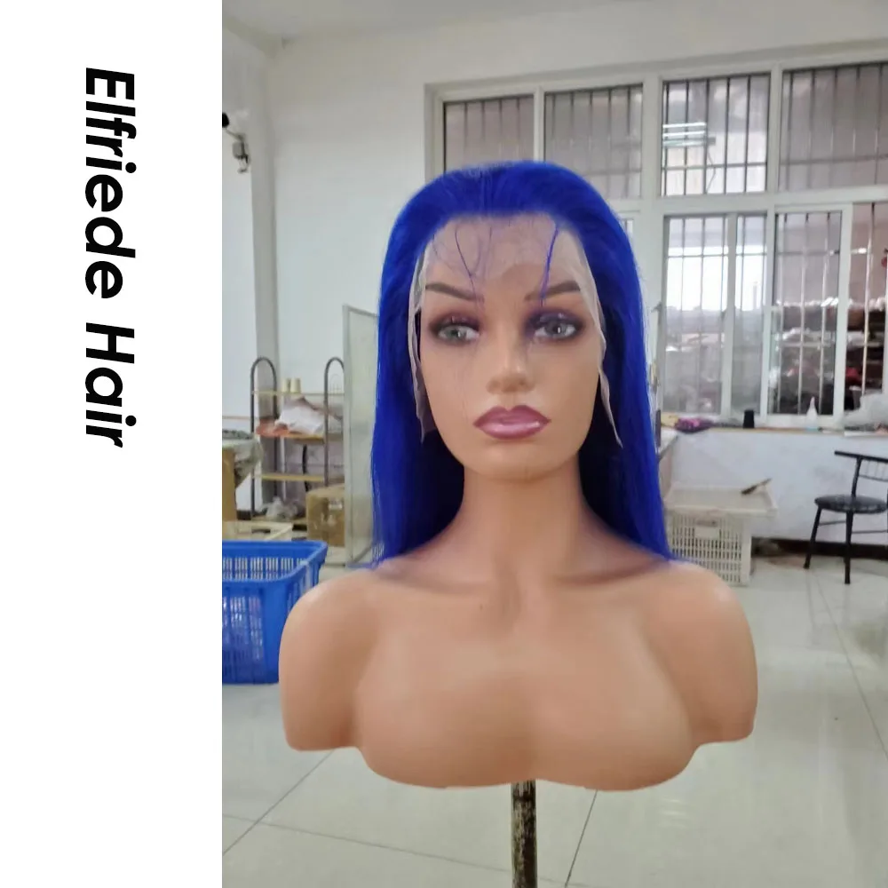 Elfriede Wig Bob Biru Royal Wig rambut manusia renda depan 4x4 penutup renda 13x4 13x6 Wig rambut Bob pendek Frontal renda untuk wanita