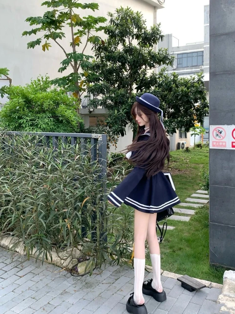 Japoński styl preppy Jk 2-częściowy zestaw damski Kawaii koronkowa kokarda sukienka na ramiączkach spaghetti krótka sukienka i krótki płaszcz damski koreańskie stroje Lolita