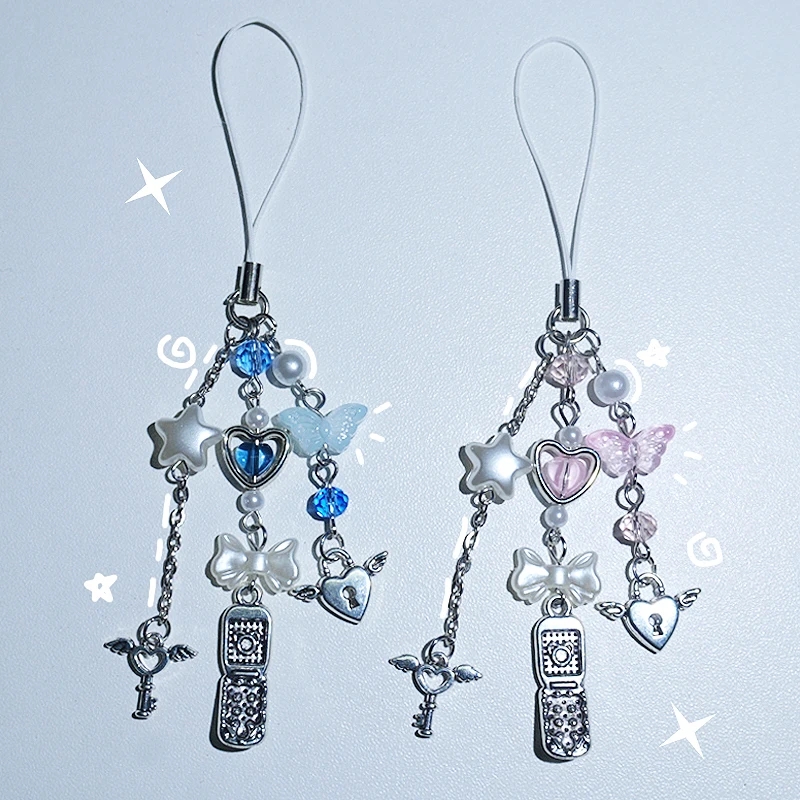 Flip Phone Beaded Keychain Handmade Y2K Charm 1pcs