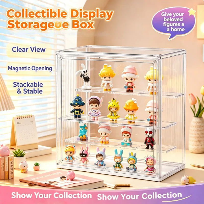 Dustproof Foldable Acrylic Clear Display Storage Box For Figurines Dolls Action Figures Collectible Model Organizer Showcase Box