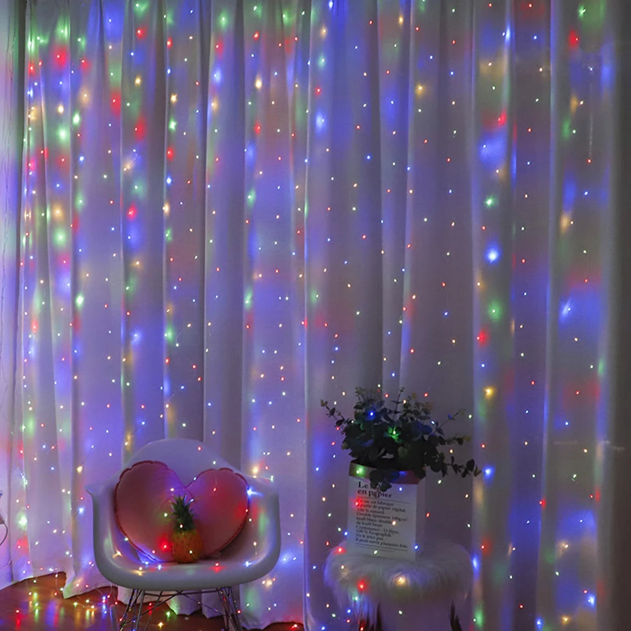 LED copper wire light curtain light USB remote control eight function color light Christmas curtain decoration light