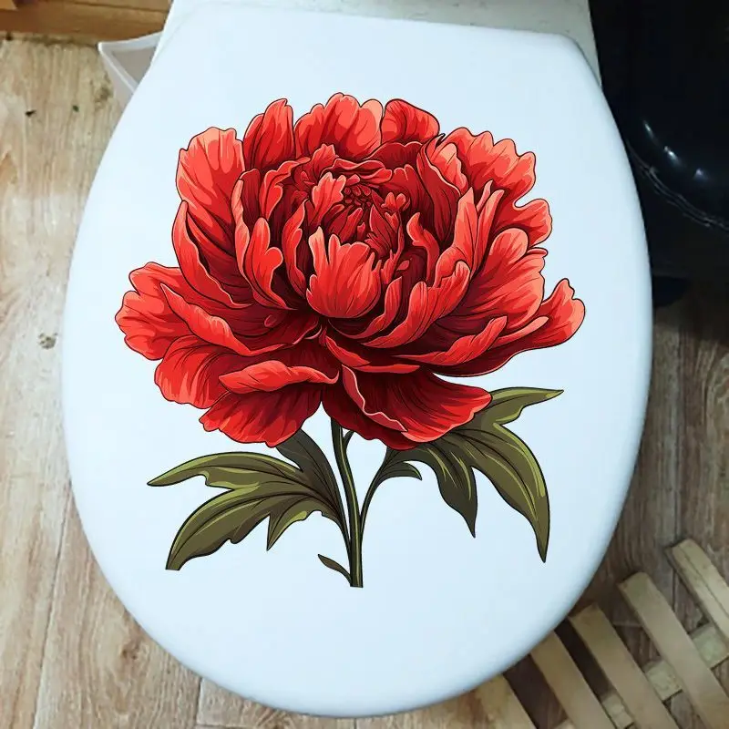 

Hand-Painted Red Peony Flowers Wall Sticker Bathroom Toilet Decor Decals Living Room Cabinet Home Decoration S219