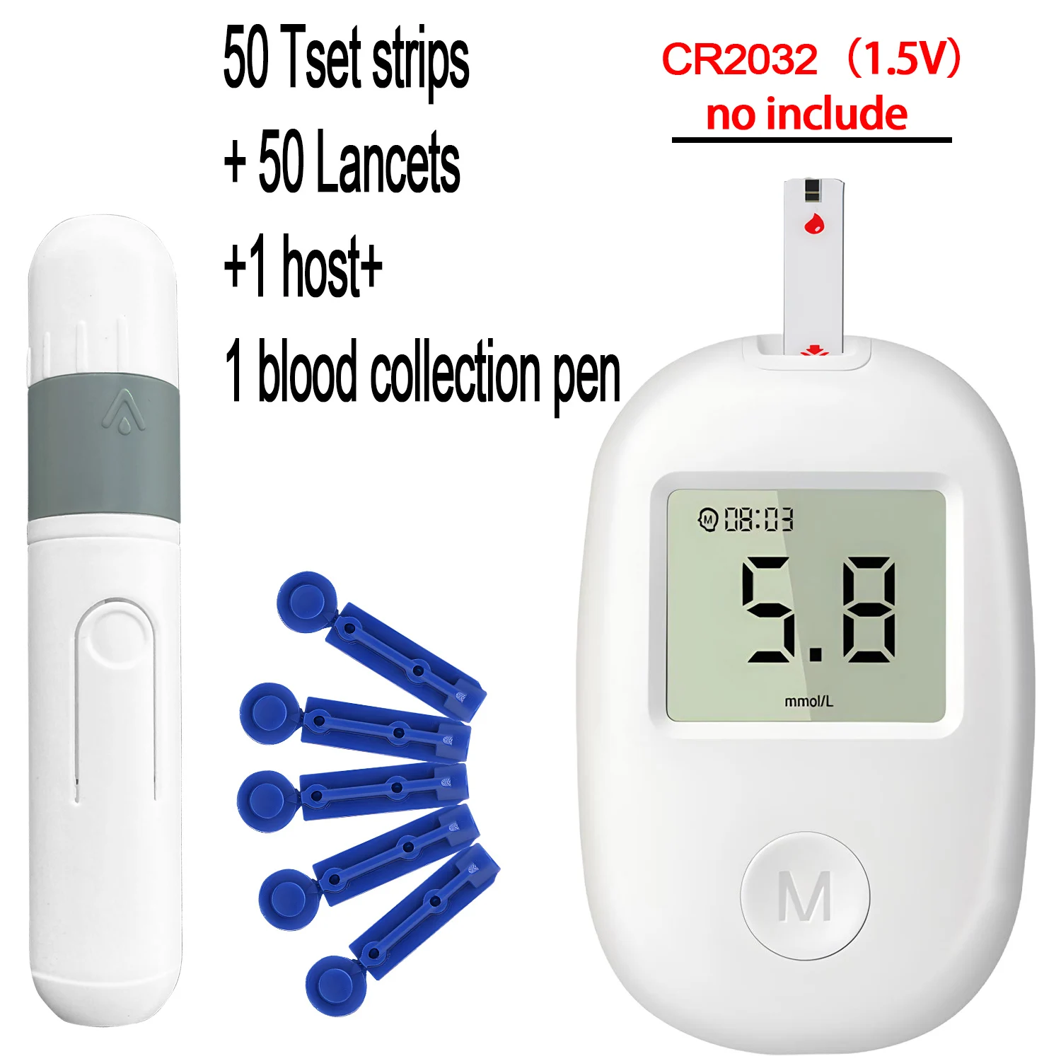 Tiras reactivas de glucosa en sangre y lancetas para medidor de glucosa, tiras de prueba de glucosa, prueba médica de azúcar en sangre, accesorios para diabetes, glucómetro