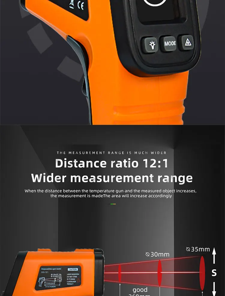 Intelligentes industrielles Infrarot-Thermometer -50~600 ℃ Temperaturpistole VA Reverse Color Screen Tester Meter Pyrometer Tools – Detail 10