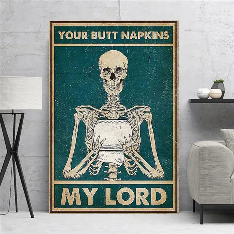 Vintage Art Canvas Painting Skull Smiling Face Posters Prints Personalized Slogan Wall Art Pictures for Living Room Home Decor