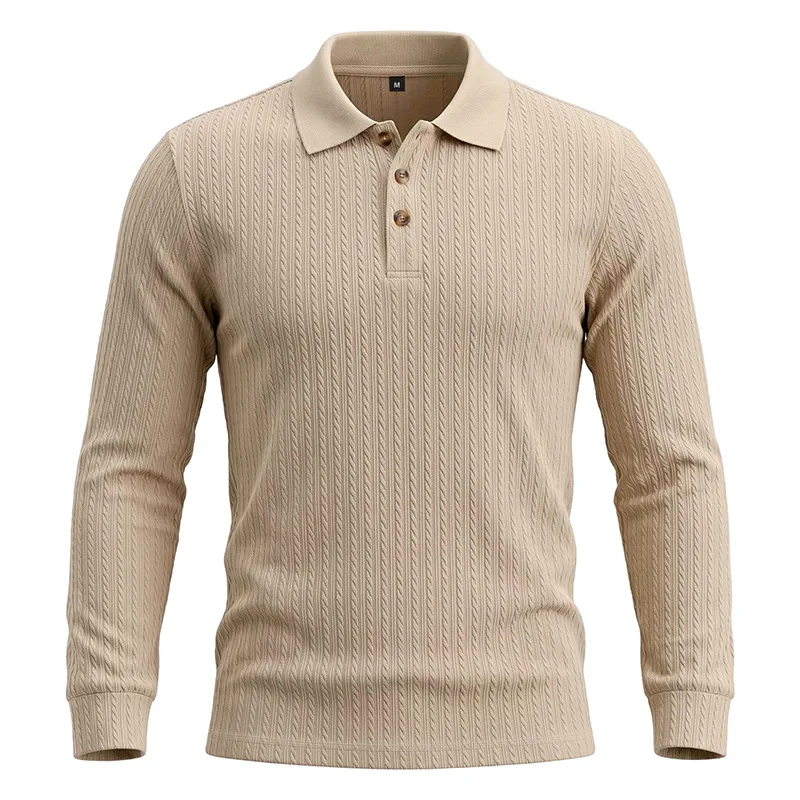 Herren Herbst-Winter US-Größe Jacquard Schlangenmuster Langarm-Poloshirt, Lässiges Einfaches Revers-Unterhemd – Detail 27