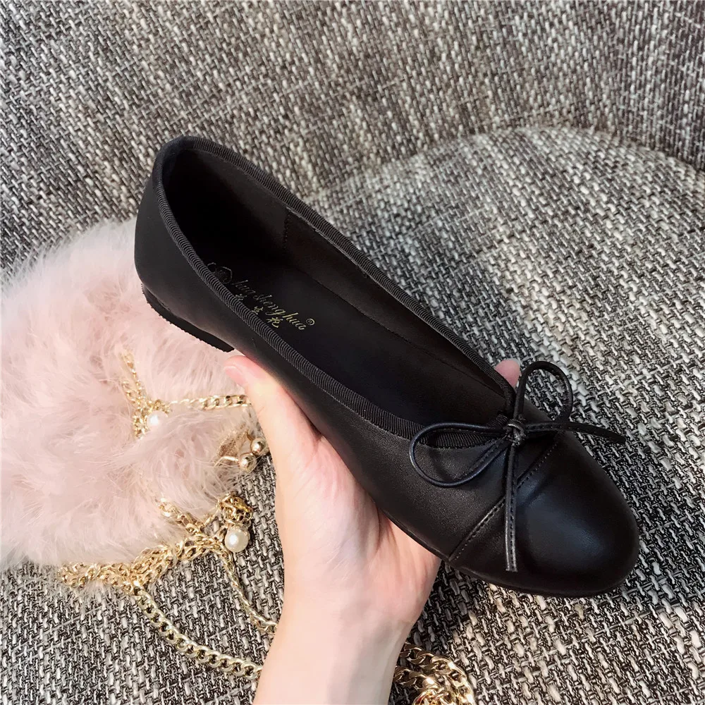 Fashion Bow-knot Round Head Flats Women Casual Shoes Outdoor Cover Heels Mary Janes Slip on Dress Shoes