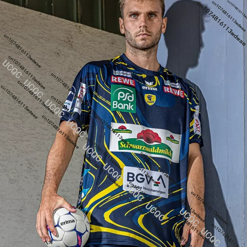 أحدث 26-25 الرجال Rhein-Neckar لوين كرة اليد تي شيرت الاطفال ملابس رياضية المتضخم التدريب كرة اليد مباراة تنفس الكبار الفانيلة