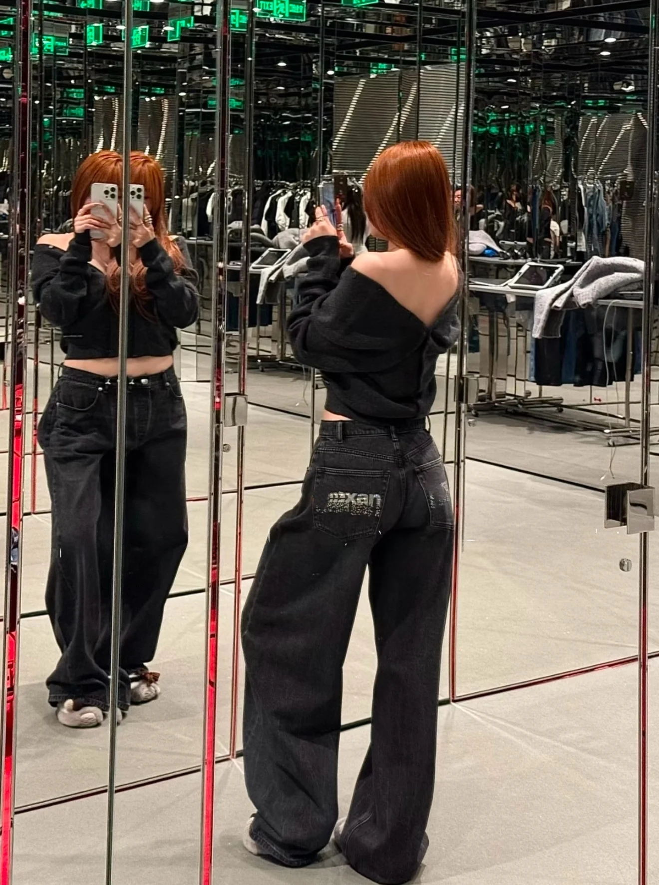 

Джинсы Yonezu 25AW с широкими штанинами, украшенные стразами и буквами, винтажные, повседневные, из хлопкового денима, с эффектом потертости