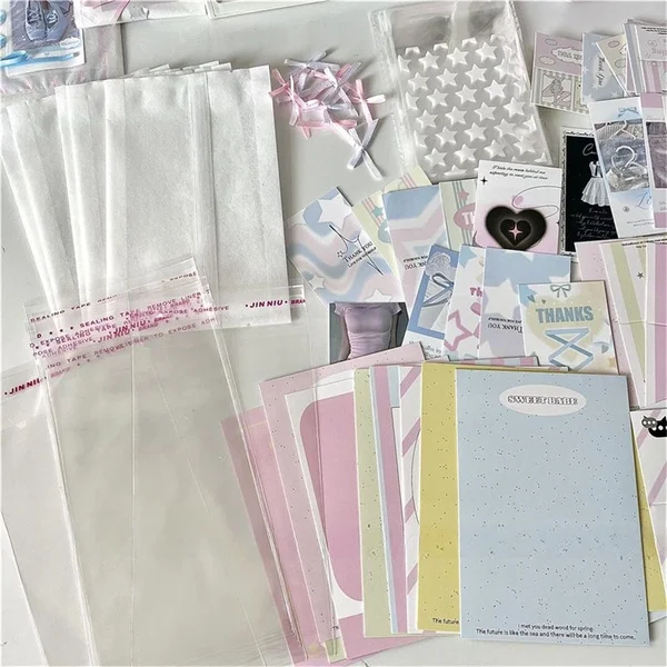 Aestheic card head + card back + opp bag + sealing sticker + bow photo card packing material set