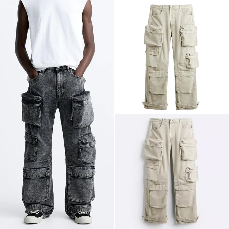 

Мужские джинсы свободного кроя, повседневные, с декоративными элементами, длинные брюки, весенняя мода, городской стиль, молодежные, повседневные джинсы