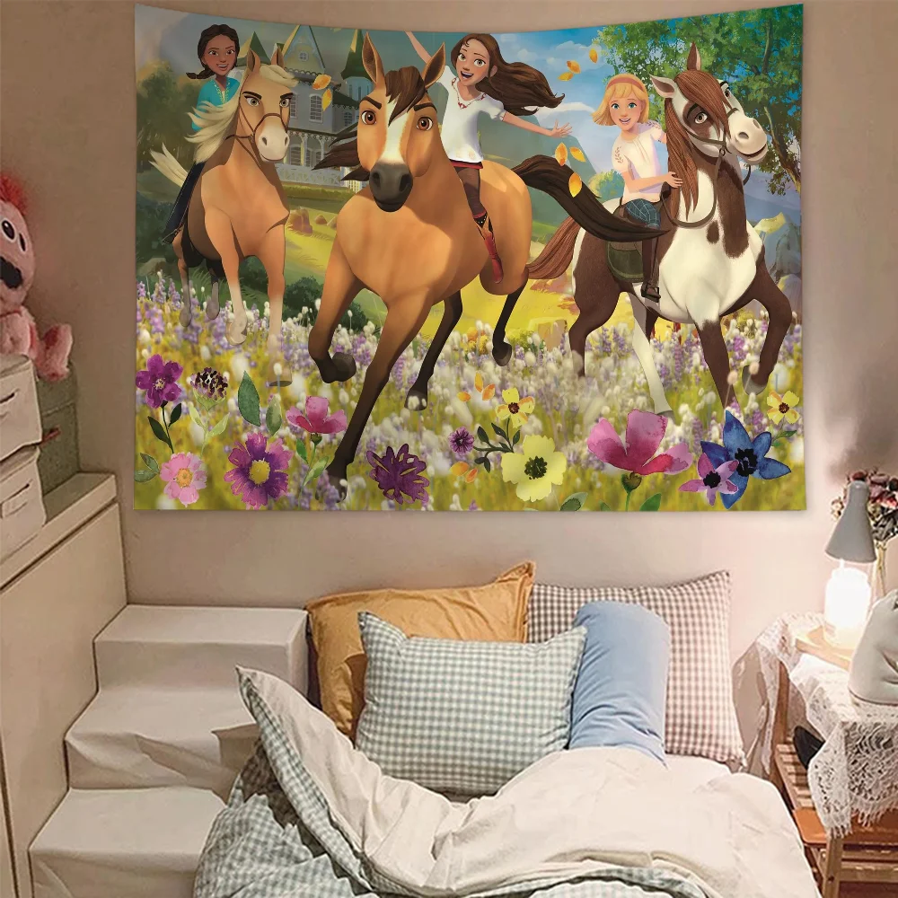 Spirit Riding Free Horses Cartoon Tapestry Bohemian Wall Tapestries Mandala Home Decor