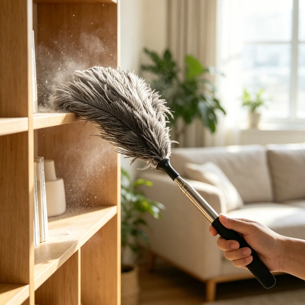 1Pc New Ostrich Feather Extendable Stainless Steel Handle Anti-Static Duster, Retractable Brush, Home & Car Dust Cleaning Tool