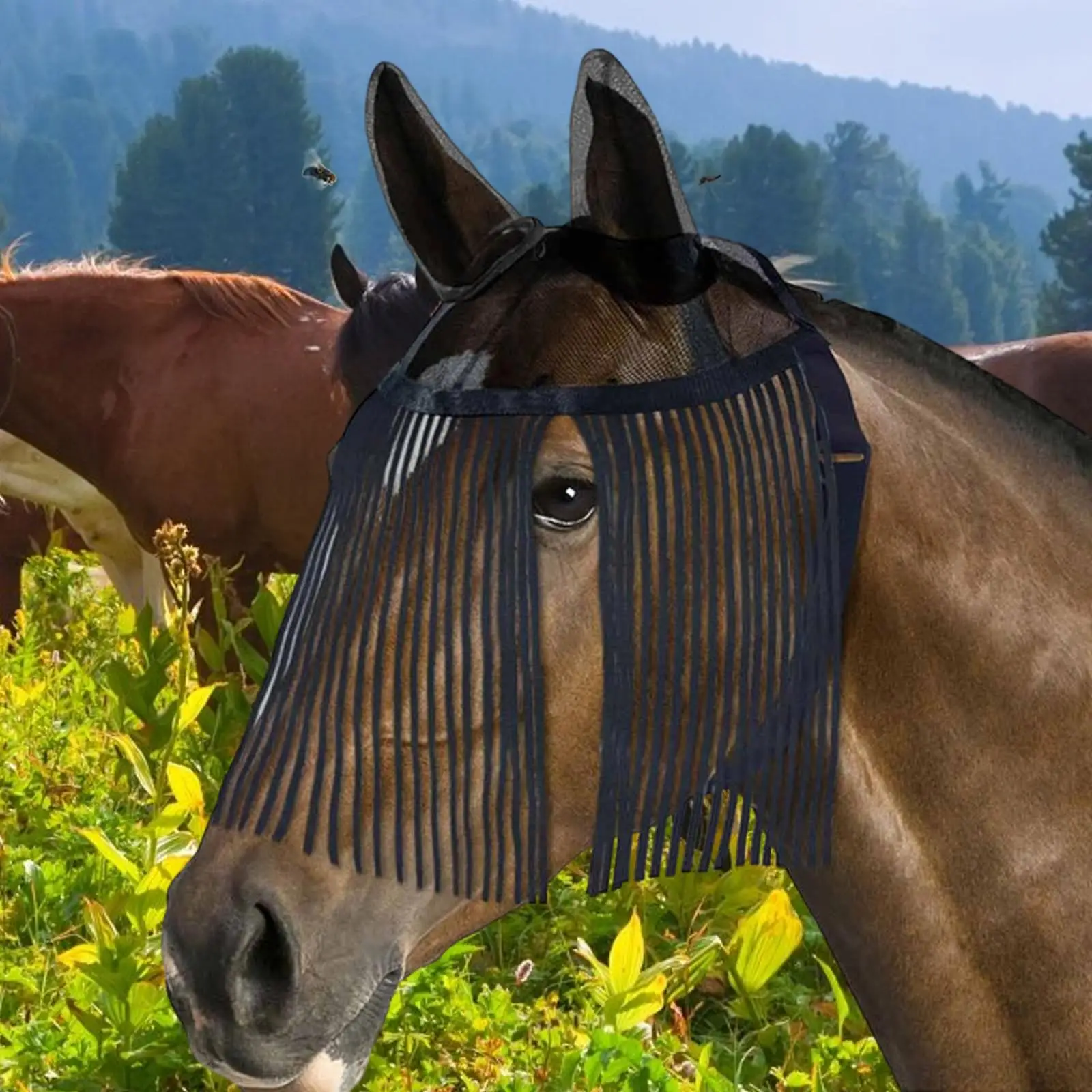 mascara-de-mosca-de-cavalo-com-orelhas-protetor-reutilizavel-escudo-de-malha-de-fazenda-confortavel-e-respiravel-com-borlas-para-verao-em-miniatura