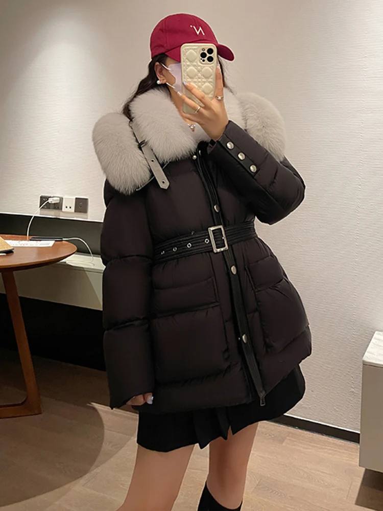 Women Winter Warm Goose Down Jackets Coats Puffer Jackets Natural Fox Fur Collar Thick Coat Female Outwear