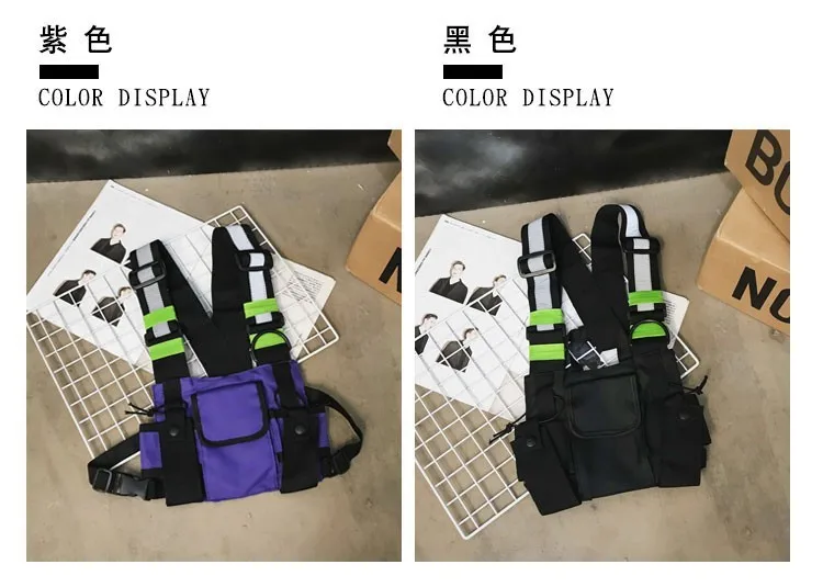 Functional Tactical Chest Bag For Men Fashion Bullet Hip Hop Vest Streetwear Bag Waist Pack Unisex Black Chest Rig Bag