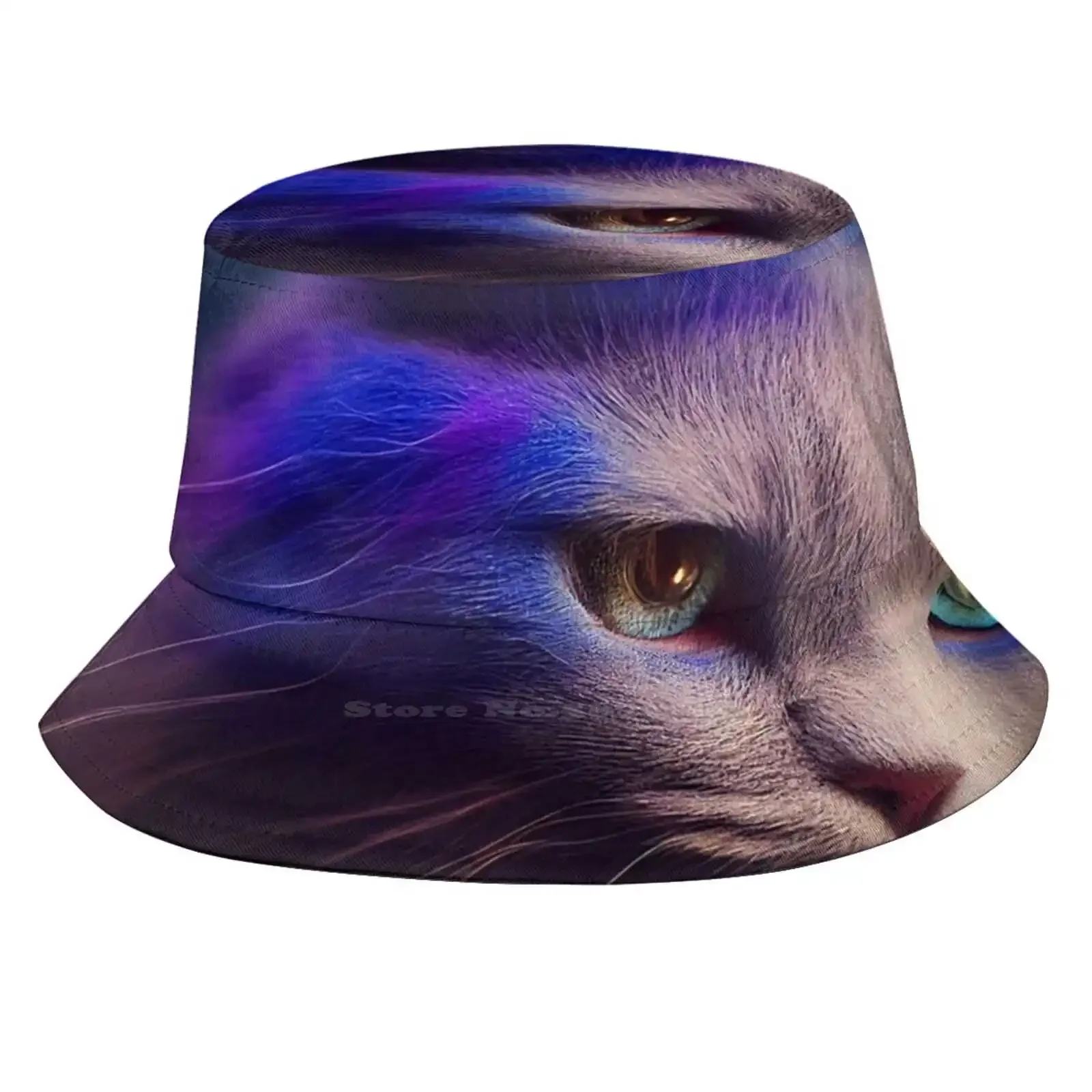 White Cat In Blue Light Pattern Hats Outdoor Hat Sun Cap White Cat