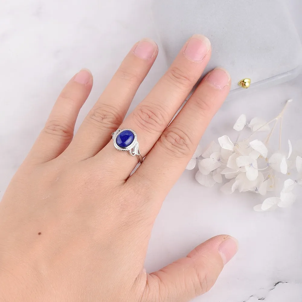 ITSMOS Natural Lapis Rings Silver Plated Copper Oval Stone Lapis Lazuli Band Rings Dainty Luxury Jewelry for Women Gift