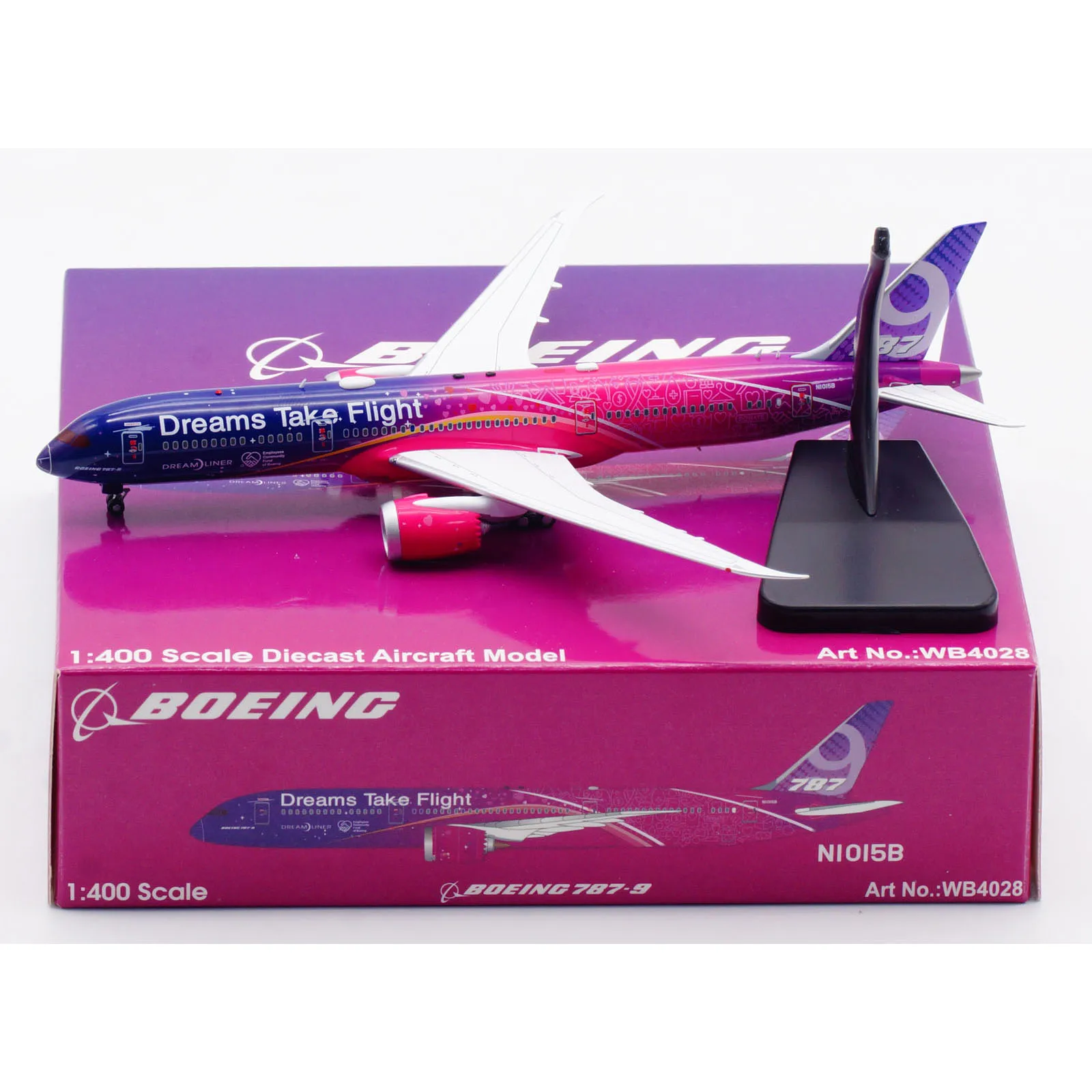 

WB4028 Alloy Collectible Plane Gift Aviation 1:400 Boeing "House Color" B787-9 Diecast Aircraft Model N1015B With Stand+Tractor