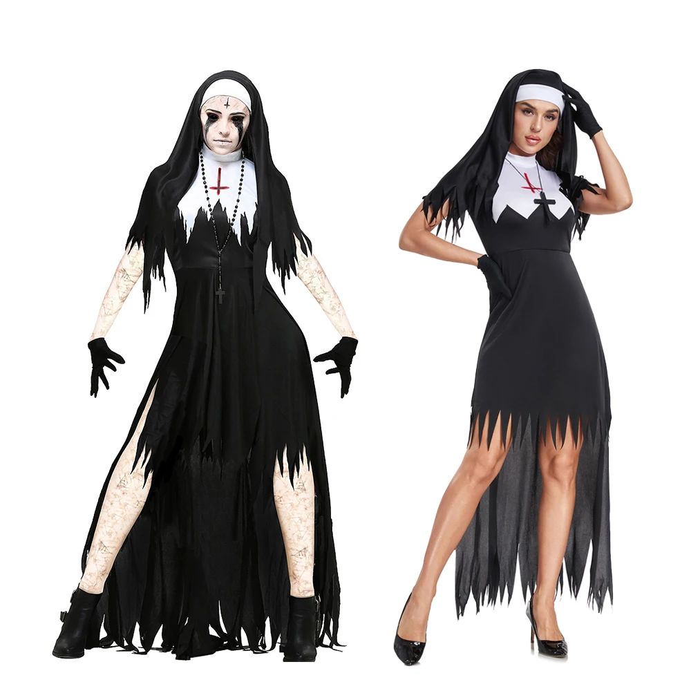 

Gothic nun costume sexy vampire demon nun Halloween costume black Halloween costume party role-playing