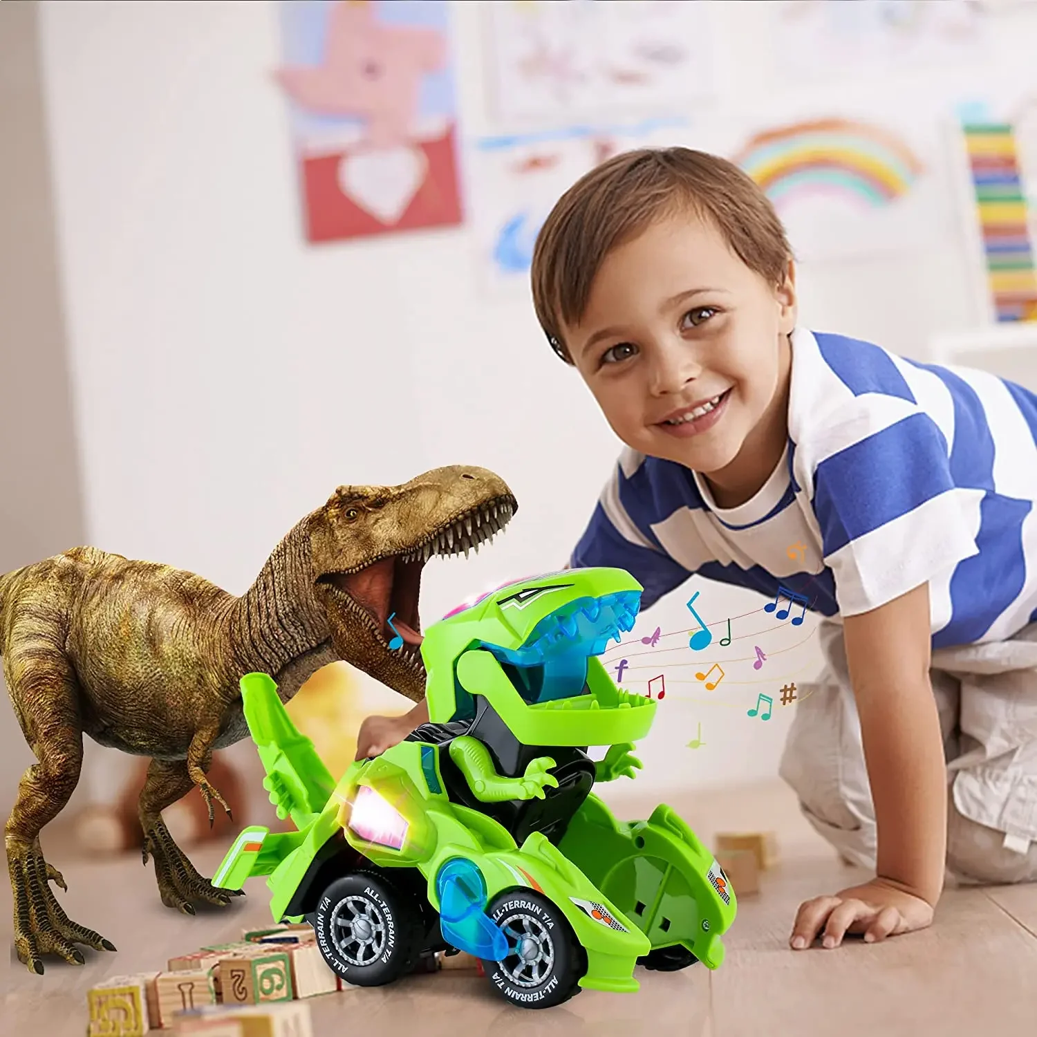 Dinosaur Deformation Car Toy Automatic Conversion Robot Model With Light Music Toy Car Suitable For Children Aged 3 And Above