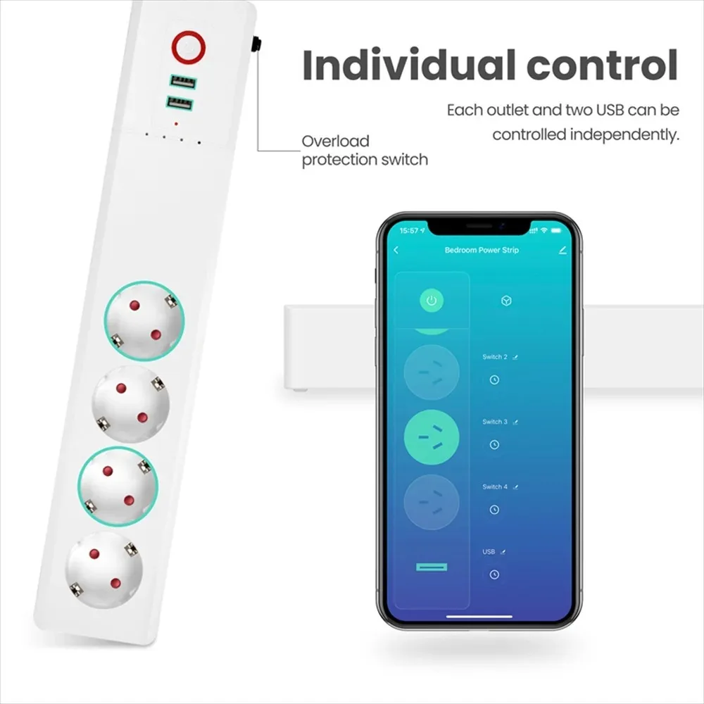 Melery Zigbee Tuya Smart Power Strip surge protector EU/US/JP AC Outlets 2 Extension USB per Alexa Google Home casa casa inteligente