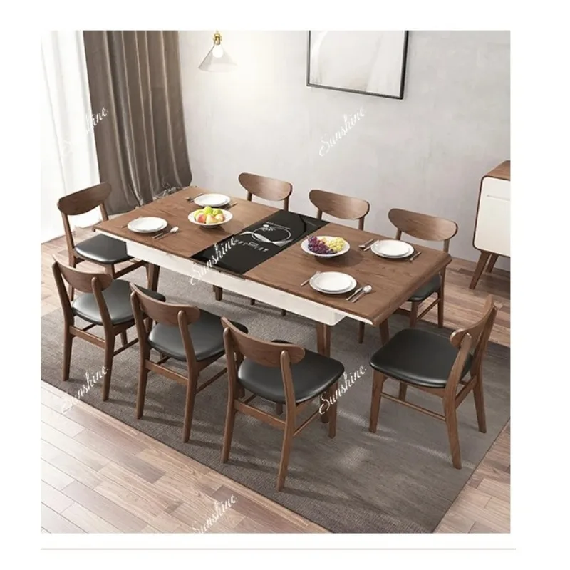 Simple modern Nordic retractable induction cooker dining table and chair combination