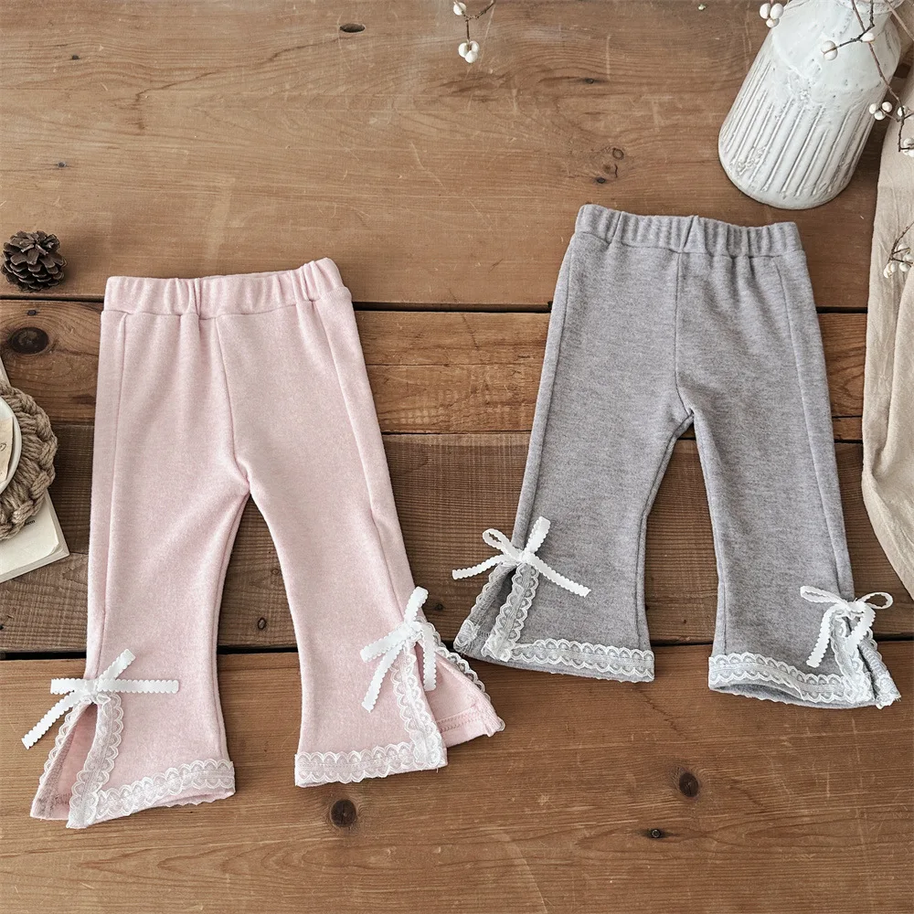 

New Spring/Autumn Baby Girls Lace Elastic Flared Pants Toddler Kids Bow Leggings Infant Outwear Pants