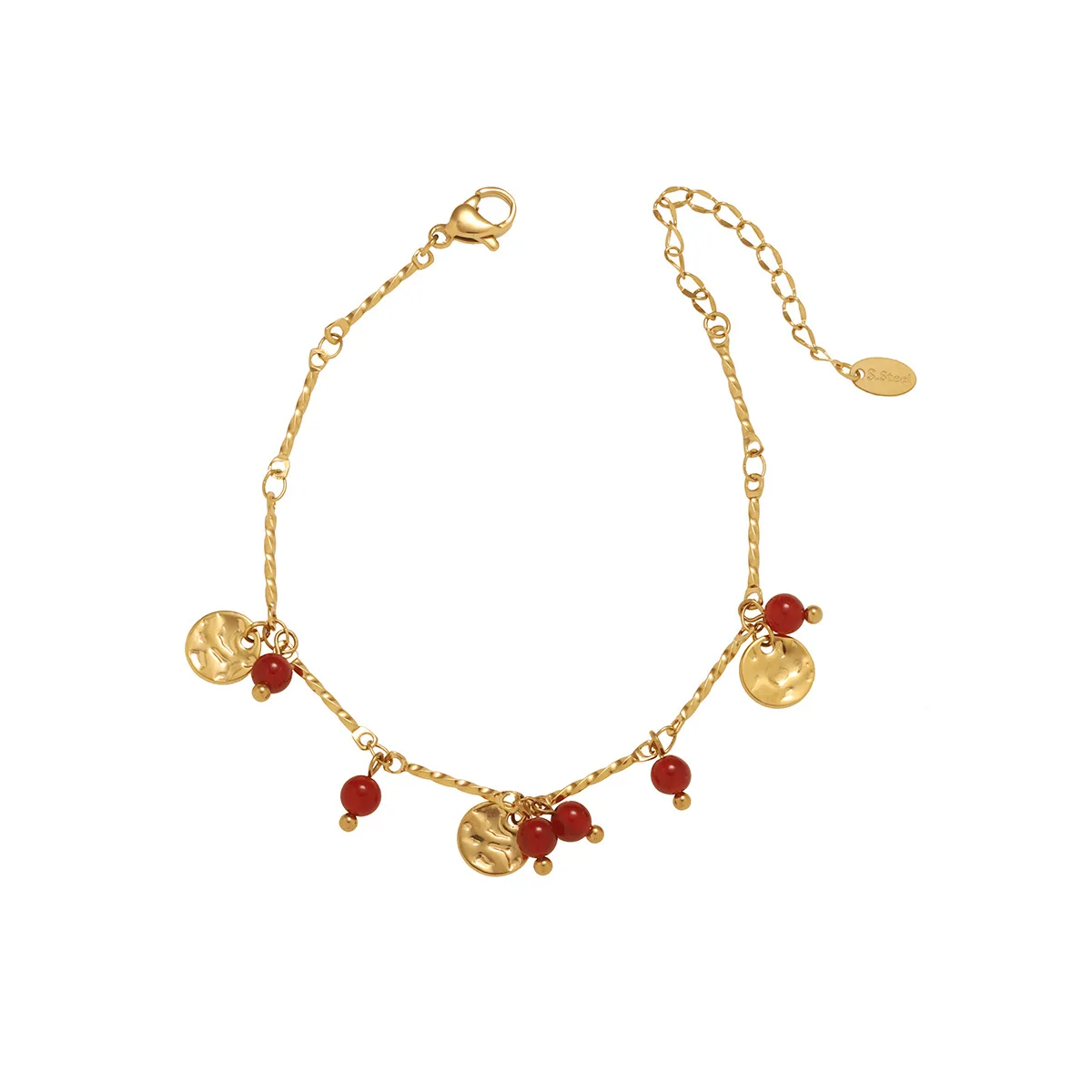 Cciris Vintage Boho Gold Coin Cherry Agate Bracelet Titanium Steel Gold Plated Dainty Stacking Jewelry for Women