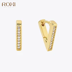 ROXI 925 Sterling Silver Geometric Triangle Micro-inlaid Cubic Zirconia Ear Buckle 18k Gold Plated Hoop Earrings For Women Gift