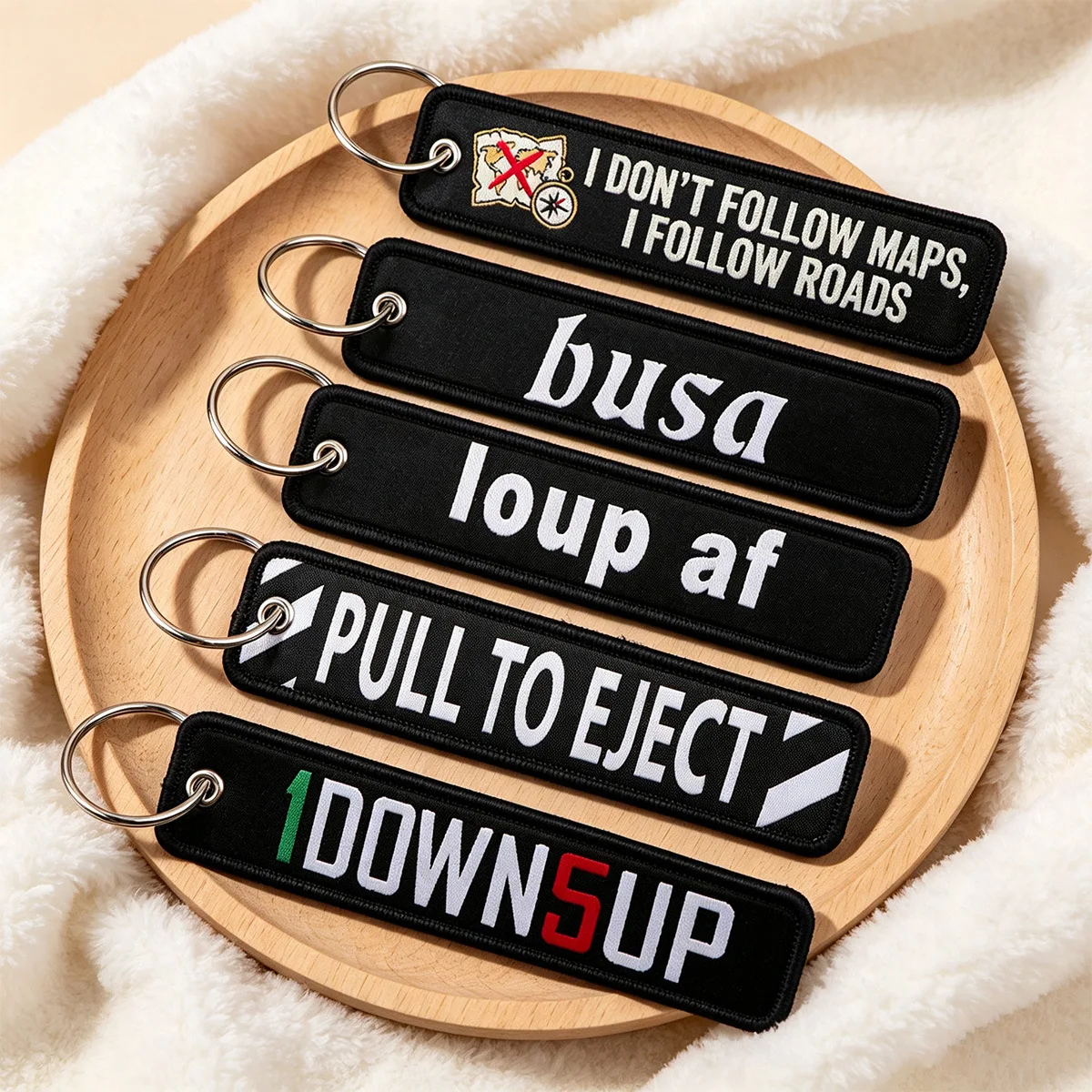 Embroidery Quote - Llavero con Etiqueta Tejida de Frases