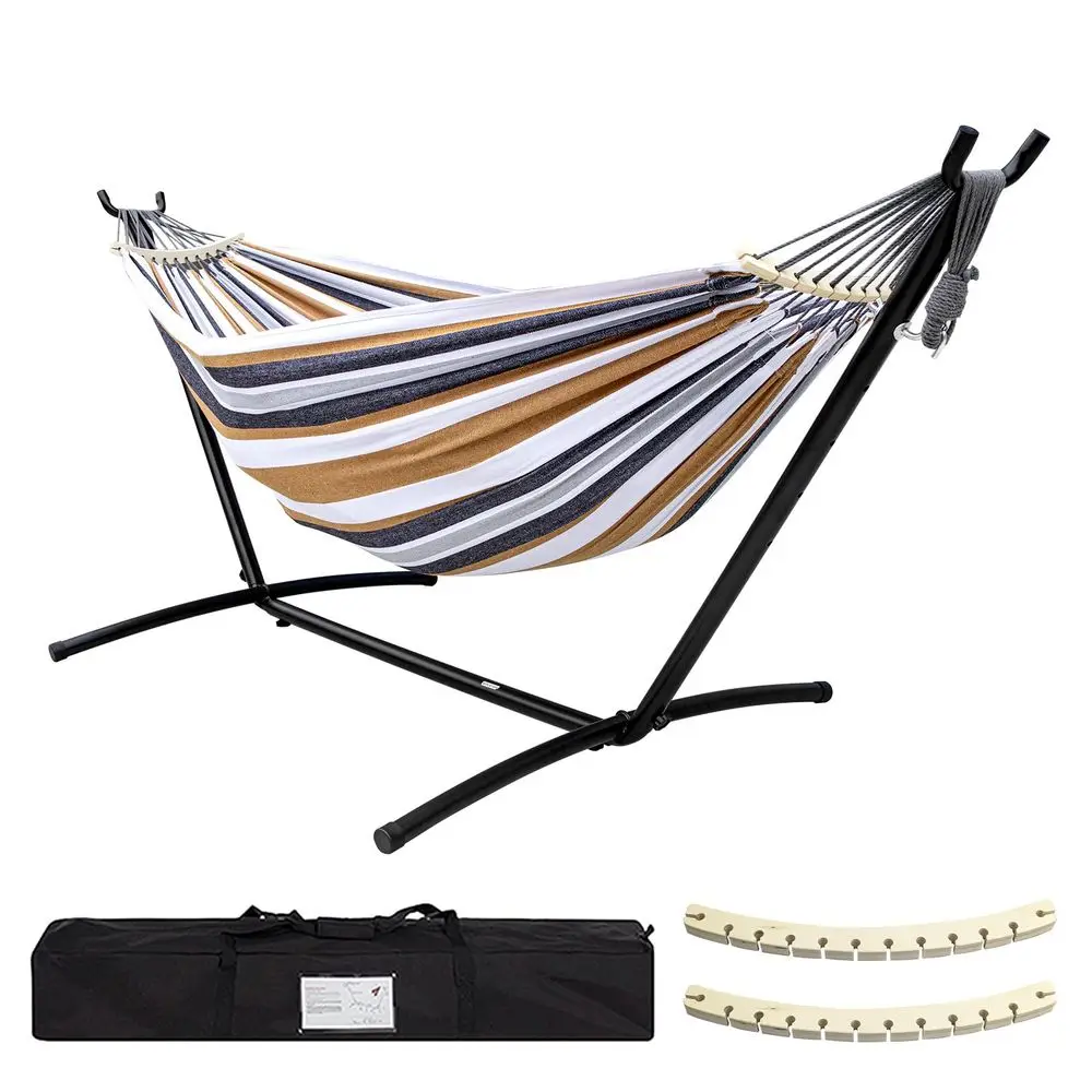 Hammock with Stand for Outside 450lb Capacity Steel Stand, Premium Carry Bag Included and Two Anti Roll Balance Beam