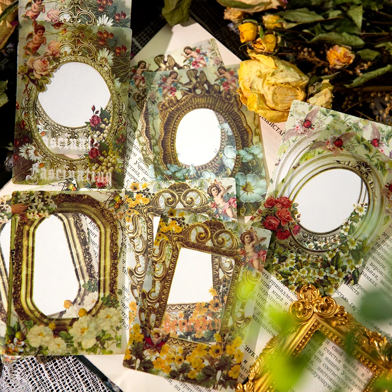 35Pcs Material Paper Retro Art Flower Border Message Backing Notebooks Collage Memo Decoration Note Scrapbooking 105*73mm