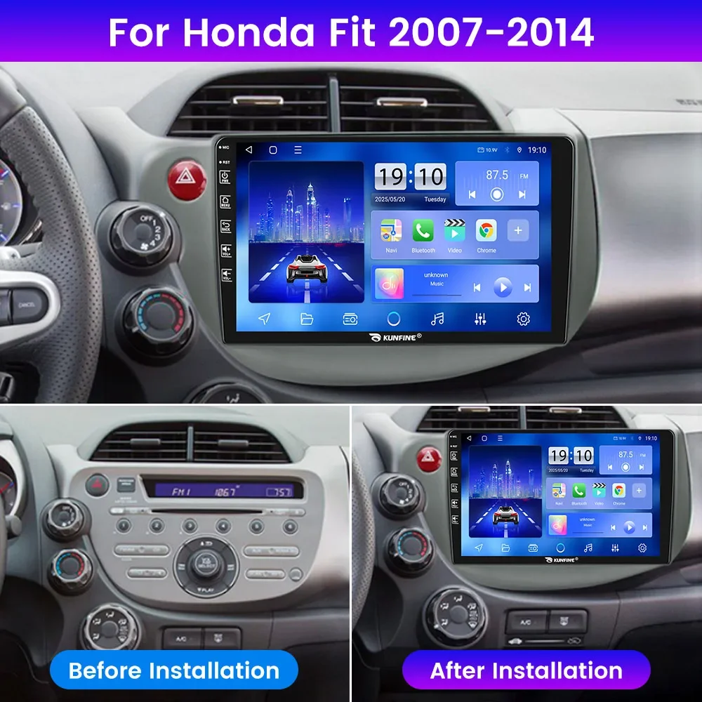 راديو سيارة أندرويد 10.33 بوصة لهوندا فيت 2007-2014 نظام تحديد المواقع والملاحة مشغل فيديو الوسائط المتعددة Carplay أندرويد السيارات ستيريو السيارة BT FM