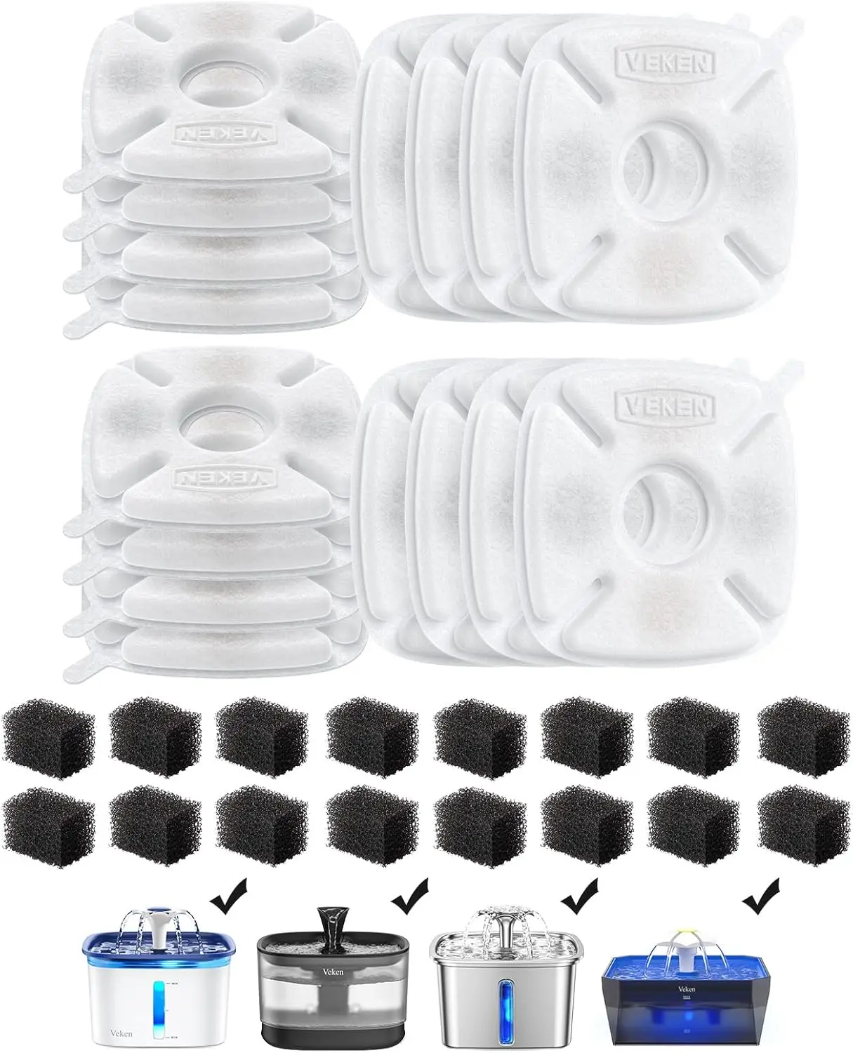 

Cat Water Fountain Filters, 16-Pack Replacement + Pre-Filter Sponges for 50oz-108oz Pet Fountains
