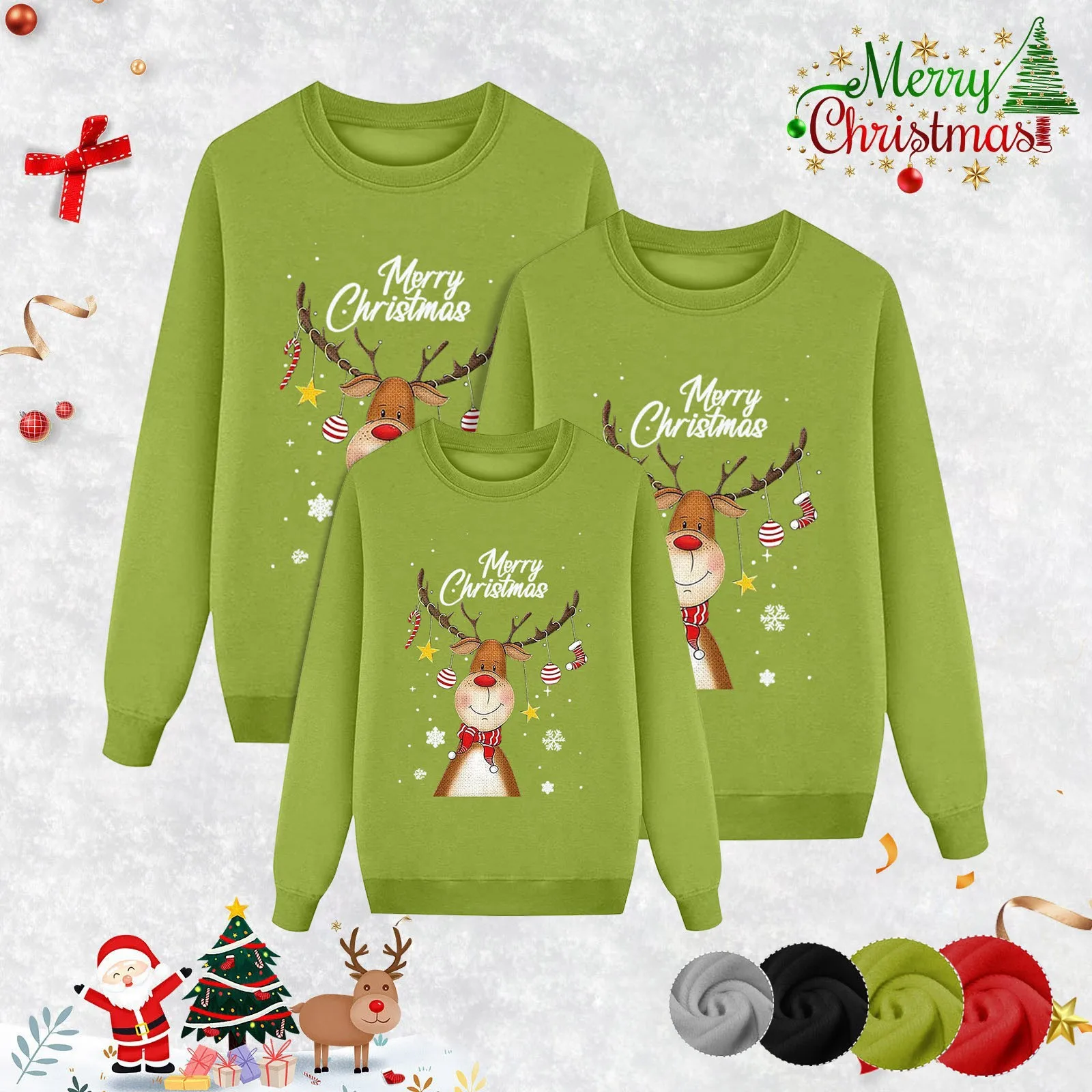 

Christmas New Years Family Sweatshirt Casual Parent Child Wear Printed Long Sleeved Round Neck Autumn And Winter Top Navidad